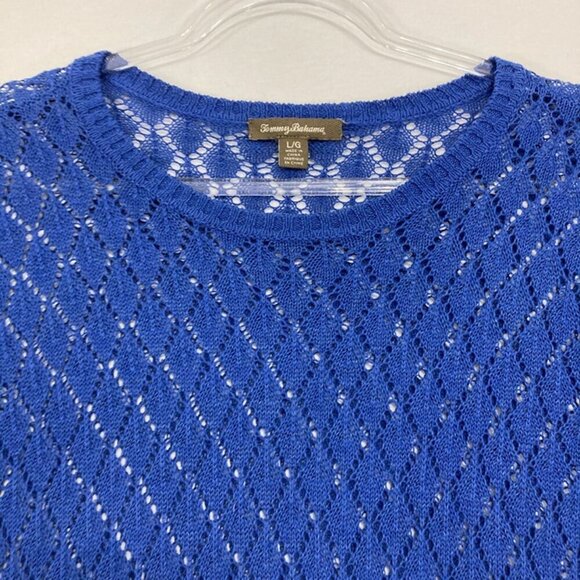 Tommy Bahama Women's Large Blue Crochet Open Knit Long Sleeve Sweater - Picture 3 of 10